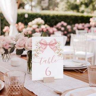 Numéro De Table Pink Floral Bow Baby in Bloom Shower