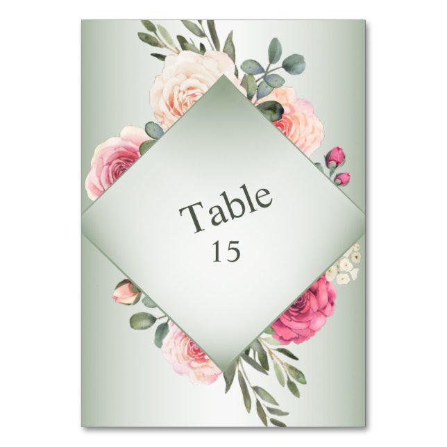 Numéro De Table Pink Floral Rustic Geometric Green Party (Par défaut)