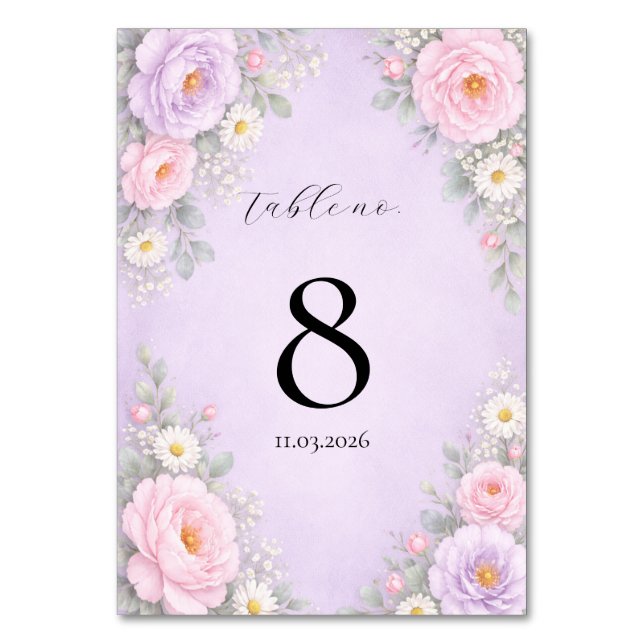 Numéro De Table Pink Lavender Floral Table Number Cards  (Par défaut)