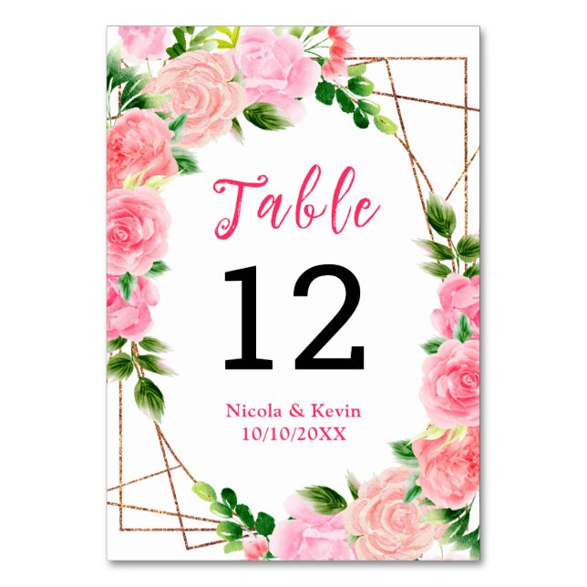 Numéro De Table Pink Roses with Foliage Wedding (Par défaut)
