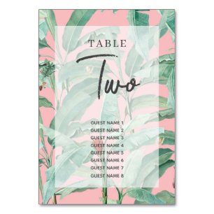 Numéro De Table Pink Tropical Banana Palm Feuille Mariage