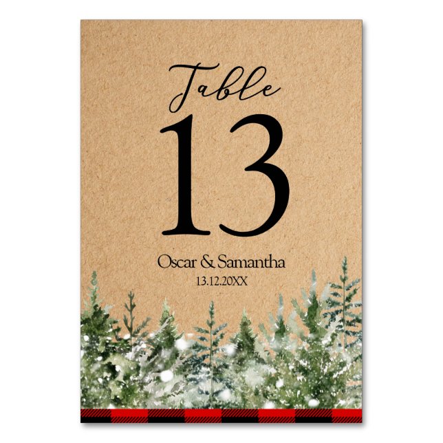 Numéro De Table Pins d'aquarelle Kraft et buffle rouge Plaid (Par défaut)