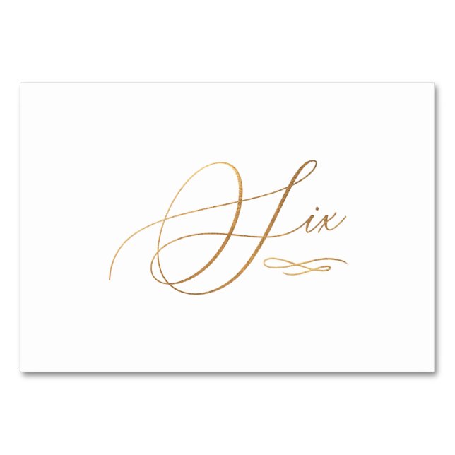 Numéro De Table PixDezines Faux Gold Calligraphie romantique Six 6 (Devant)
