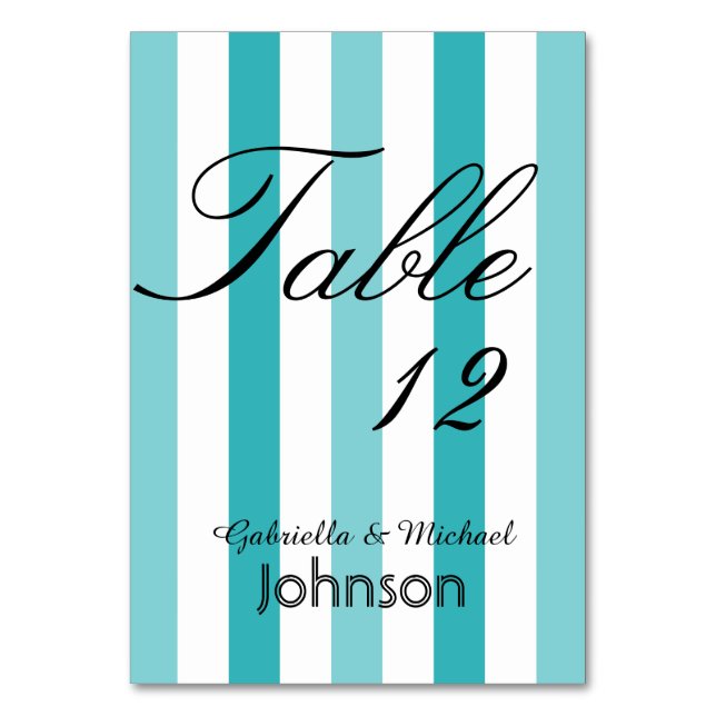 Numéro De Table Plage Bleu Turquoise Stripes Numéro de tableau (Par défaut)