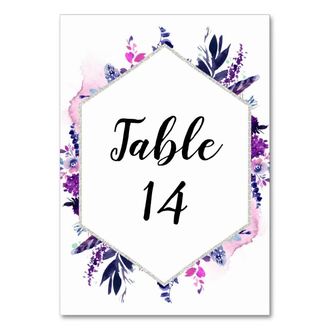 Numéro De Table Plage Florale Violet & Argent Réception Mariage Si (Par défaut)