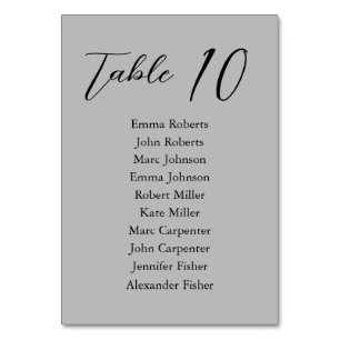 Numéro De Table Plan de Mariage de script minimaliste gris