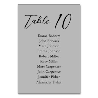 Numéro De Table Plan de Mariage de script minimaliste gris