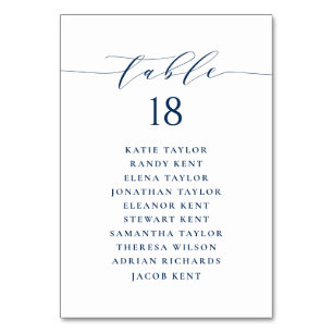 Numéro De Table Plan de siège Mariage de script minimaliste bleu m