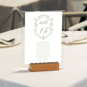 Numéro De Table Plan de table de mariage à armoiries florales vert