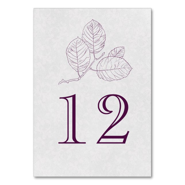 Numéro De Table Plum Argent Gris Botanique Plan Mariage élégant (Par défaut)