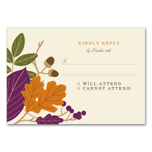Numéro De Table Plum et Mariage de automne Citrouille RSVP (Devant)