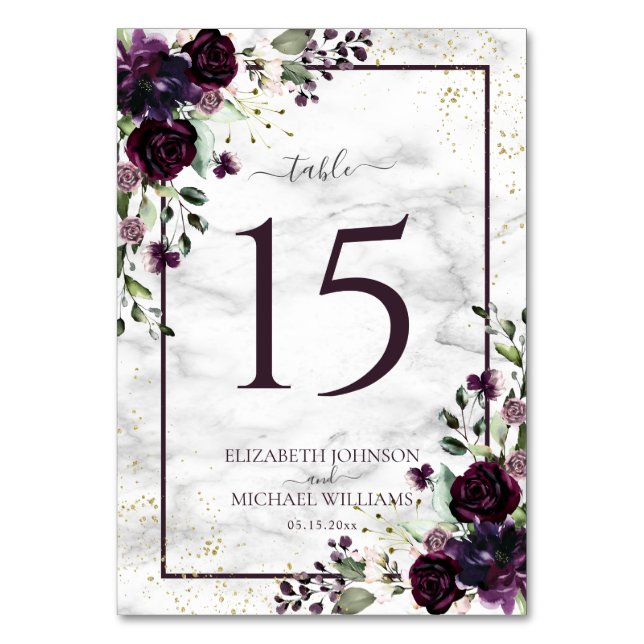 Numéro De Table Plum violet or Aquarelle marbre Mariage photo (Par défaut)