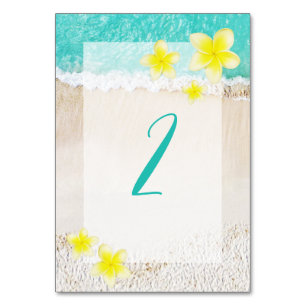Numéro De Table Plumeria jaune Frangipani Plage tropicale Mariage