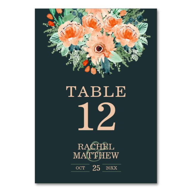 Numéro De Table Poche Jade Turquoise Aquarelle Florale Numéros de  (Par défaut)