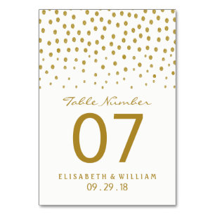 Numéro De Table Point Polka Or - Blanc & Or - Mariage