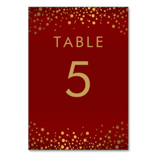 Numéro De Table Points Confetti Or et Rouge Maroon - Numéros de ta