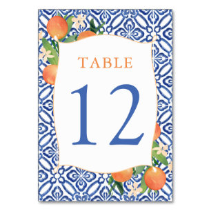 Numéro De Table Positano Citrus Oranges Antique Carreaux Bleus Mar