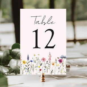 Numéro De Table Prairie Élégante de Fleurs Sauvages Mariage Rose P