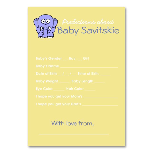 Numéro De Table Prédictions sur le jeu de Baby shower (Par défaut)