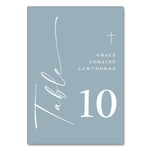 Numéro De Table Première communion élégante moderne script bleu po