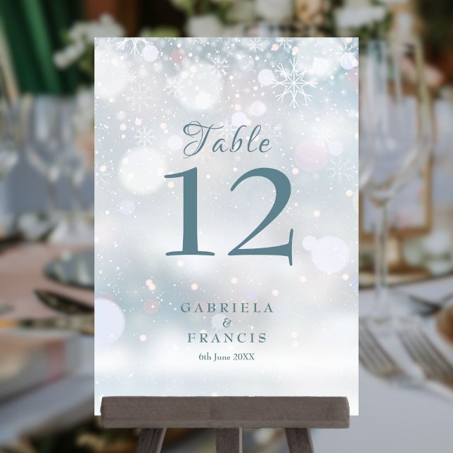 Numéro De Table Premières Neiges Mariage d'Hiver (First Snowflakes Winter Wedding Table Number)