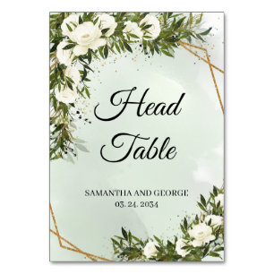 Numéro De Table Profond verdure feuillage olive blanc roses tête o
