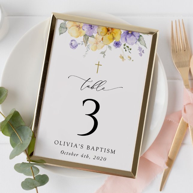 Numéro De Table Purple and Yellow Flowers, Baptism Table Numbers (Créateur téléchargé)