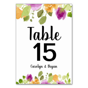 Numéro De Table Purple Blooms Aquarelle Florale Numéro de tableau