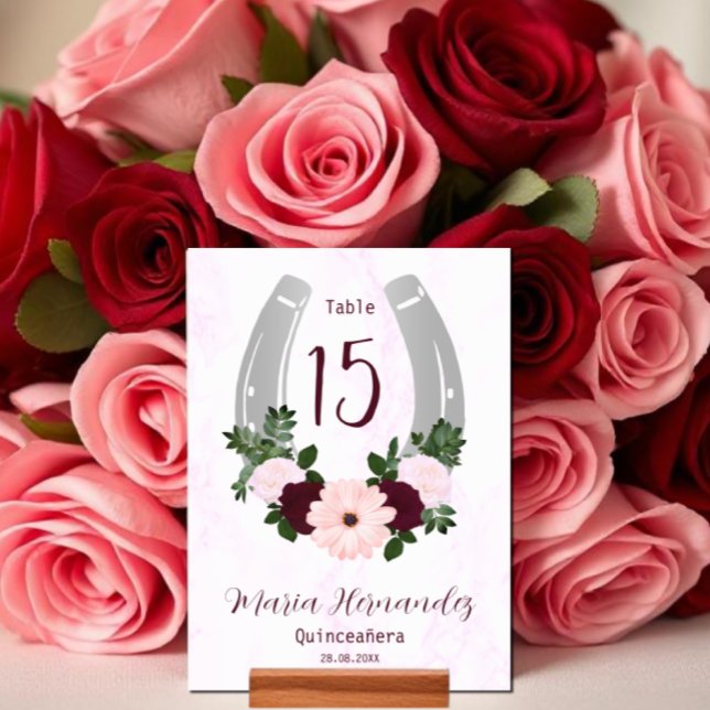 Numéro De Table Quinceanera Floral Western Horseshoe (Créateur téléchargé)