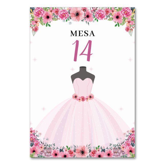 Numéro De Table Quinceanera Florale Rose (Par défaut)