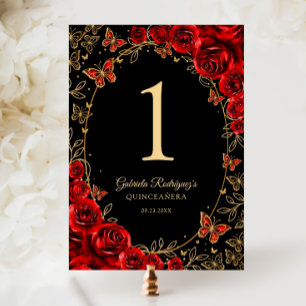 Numéro De Table Quinceañera Noir Rouge Or