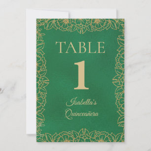 Numéro de table Quinceanera or vert émeraude et or