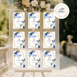 Numéro de table Quinceañera Papillon Or Bleu Royal