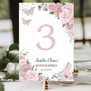 Numéro De Table Quinceañera Rose Pâle Florale Princesse Cinderella
