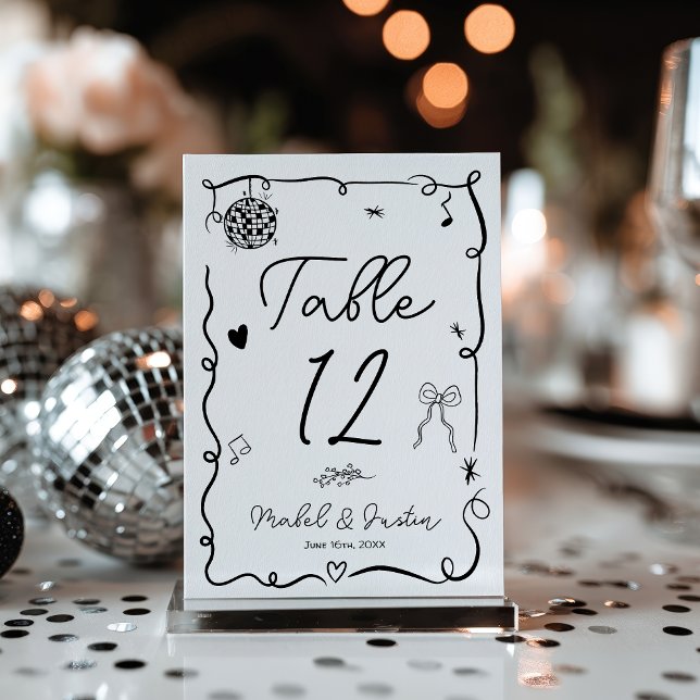 Numéro De Table Quirky noir blanc blanc whimsical noir décontracté (Quirky Black white whimsical black casual Wedding Table Number)