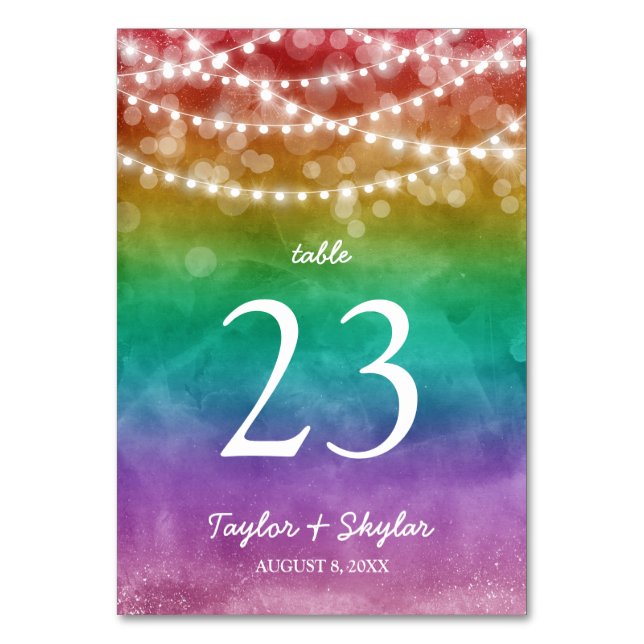 Numéro De Table Rainbow Ombre String Lights Mariage gay (Par défaut)