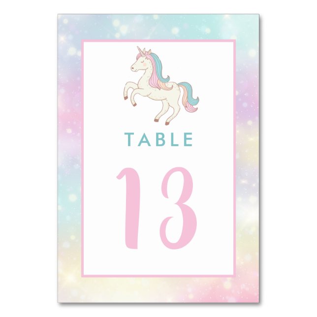 Numéro De Table Rainbow Unicorn Girl's Birthday Party Numéro de ta (Par défaut)