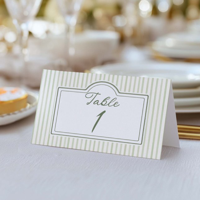 Numéro de table rayé de mariage vert (Créateur téléchargé)