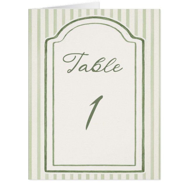Numéro de table rayé pour mariage vert (Devant)