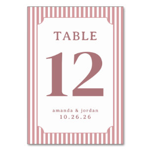 Numéro de table rayé rose élégant