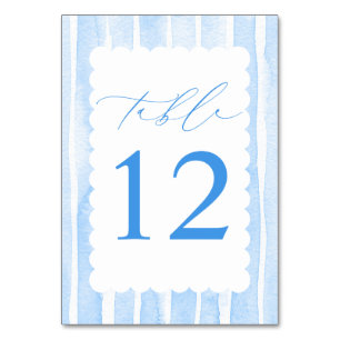 Numéro De Table Rayures Bleu Pastel Élégant Baby Shower