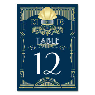 Numéro De Table Réception de mariage Art déco Diner Party Gold Blu