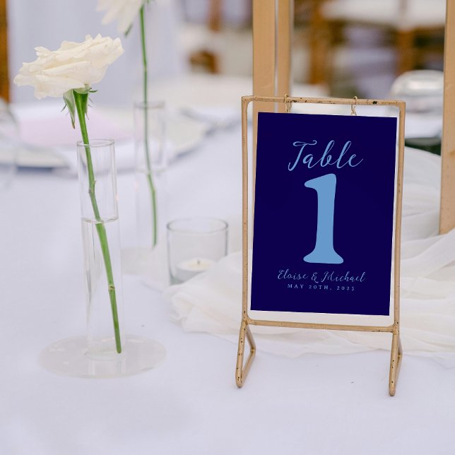 Numéro De Table Réception De Mariage Côtier Simple Et Moderne (Add a refined and organized touch to your reception with this Modern Blue Table Number!)