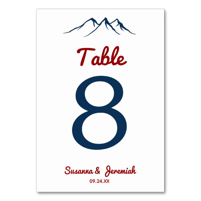 Numéro De Table Réception de mariage rustique rouge et bleu montag (Par défaut)