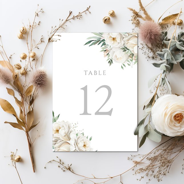 Numéro De Table Réception de mariage Sage Leaf & White Flower (Créateur téléchargé)
