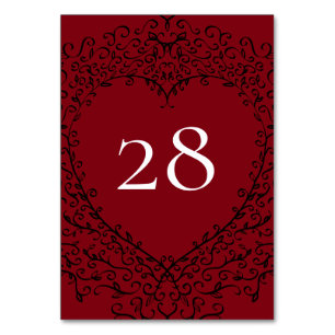 Numéro De Table Red and Black Heart Gothic Wedding Table Number