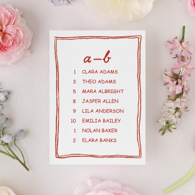 Numéro De Table Red Doodle Numeric Wedding Seating Chart Card (Créateur téléchargé)