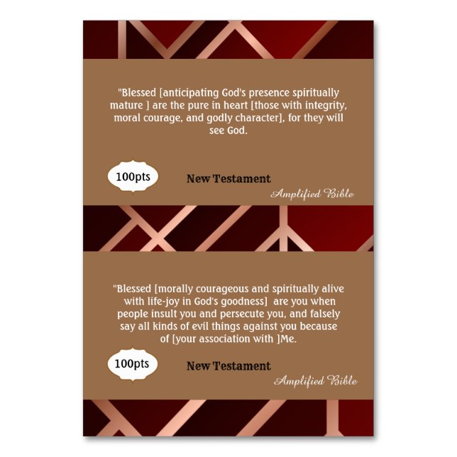 Numéro De Table Red Gold Scripture Reference Card pour le jeu (Dos)