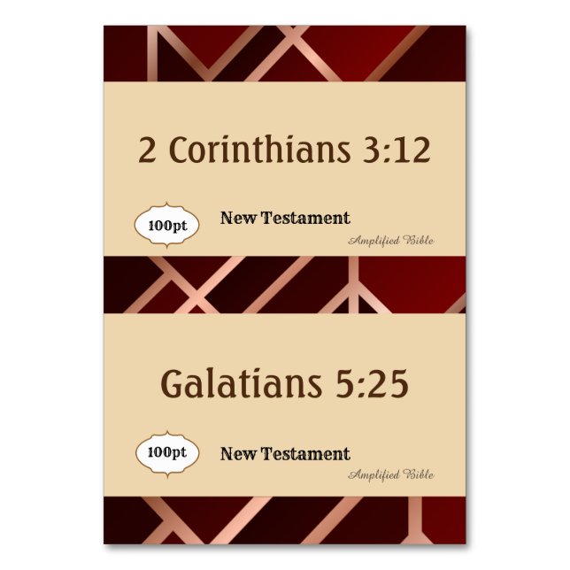Numéro De Table Red Gold Scripture Reference Card pour le jeu (Dos)