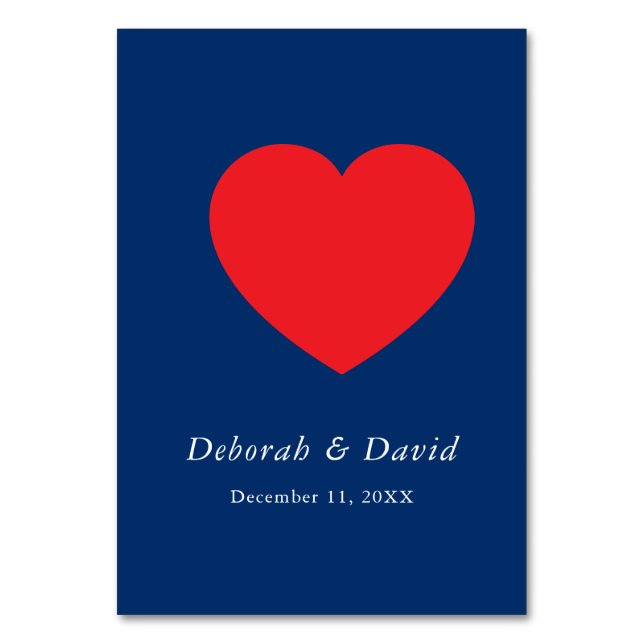 Numéro De Table Red Heart Blue Modern Minimalist Wedding (Par défaut)
